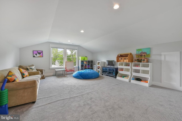 302 Jade Ct NW, Vienna, VA 22180 - rec room featuring carpet flooring, lofted ceiling, recessed lighting, and baseboards