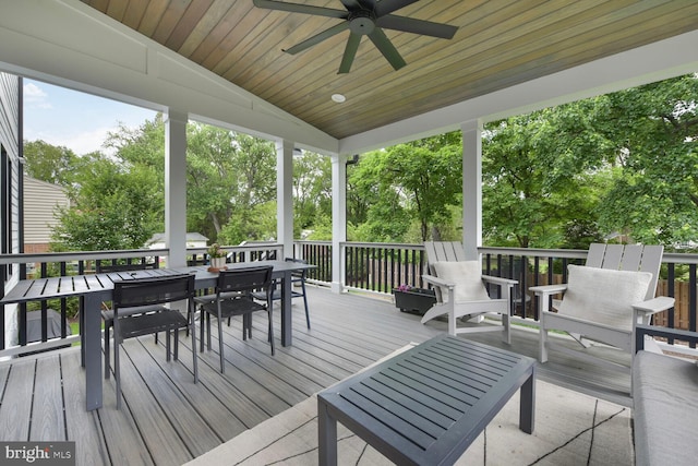 302 Jade Ct NW, Vienna, VA 22180 - wooden terrace with outdoor dining space and a ceiling fan