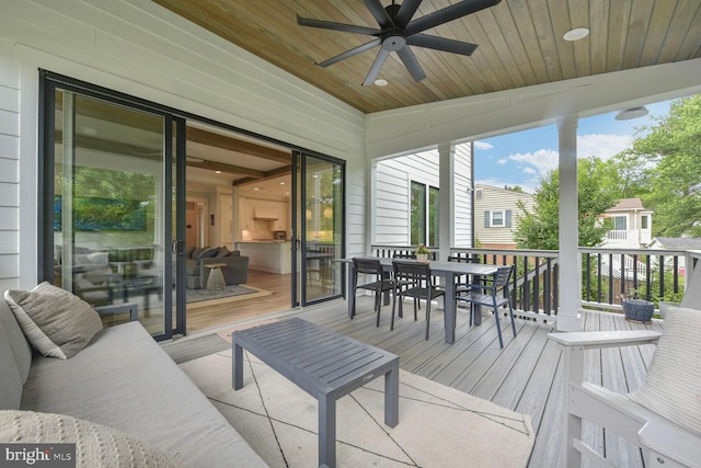 302 Jade Ct NW, Vienna, VA 22180 - wooden terrace featuring ceiling fan and outdoor dining area