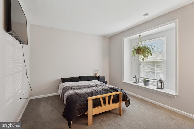 bedroom with carpet floors and baseboards