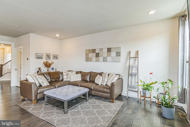 718 Quarry Point Rd, Malvern, PA 19355 - living room featuring wood finished floors, baseboards, and recessed lighting
