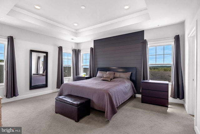 718 Quarry Point Rd, Malvern, PA 19355 - bedroom featuring a tray ceiling, crown molding, carpet floors, multiple windows, and recessed lighting
