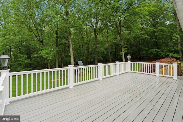wooden deck with a lawn