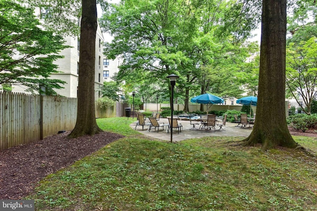 fenced backyard featuring a patio