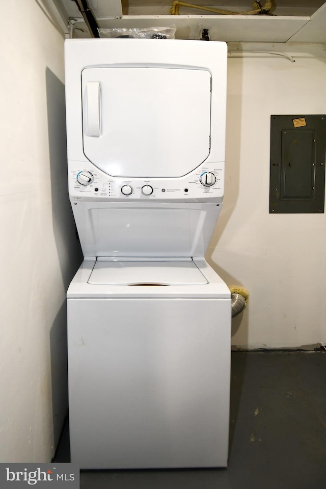 1210 Lindsay Rd, Oxon Hill, MD 20745 - washroom with stacked washer and clothes dryer and electric panel