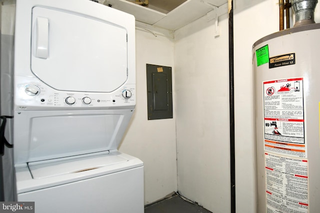 1210 Lindsay Rd, Oxon Hill, MD 20745 - laundry room with estacked washer and dryer, gas water heater, and electric panel