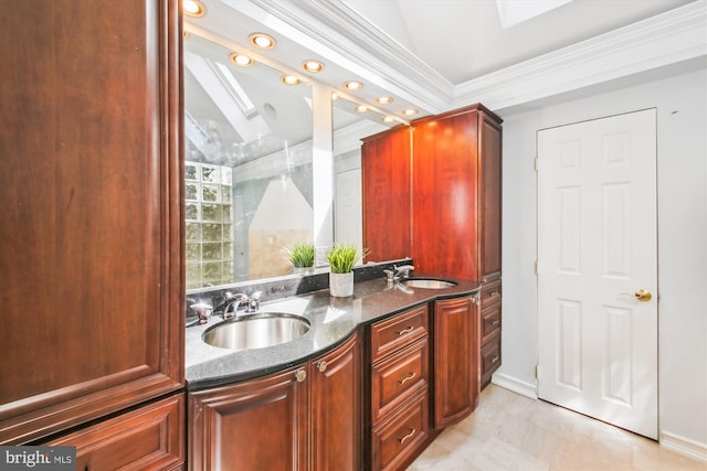 1233 Boucher Ave, Annapolis, MD 21403 - bathroom featuring crown molding, double vanity, recessed lighting, baseboards, and a shower