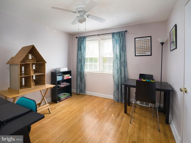 718 Moore Ave, Bryn Mawr, PA 19010 - home office with wood finished floors, ceiling fan, and baseboards