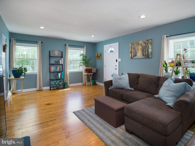 718 Moore Ave, Bryn Mawr, PA 19010 - living area featuring light wood finished floors, baseboards, and recessed lighting