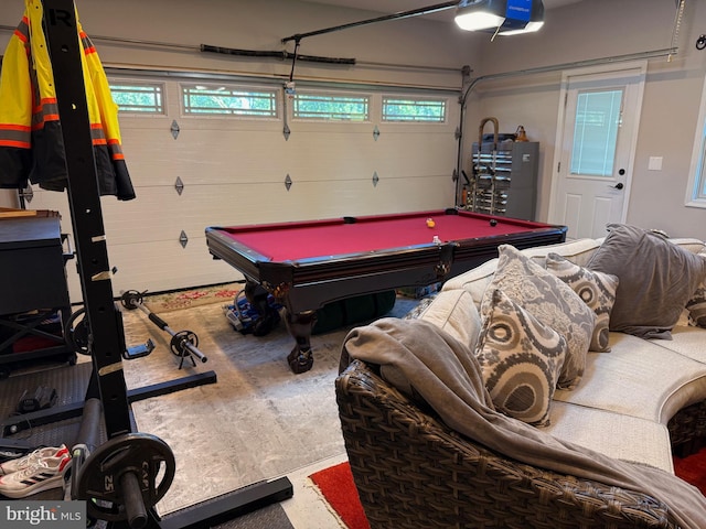 playroom featuring a garage and billiards table