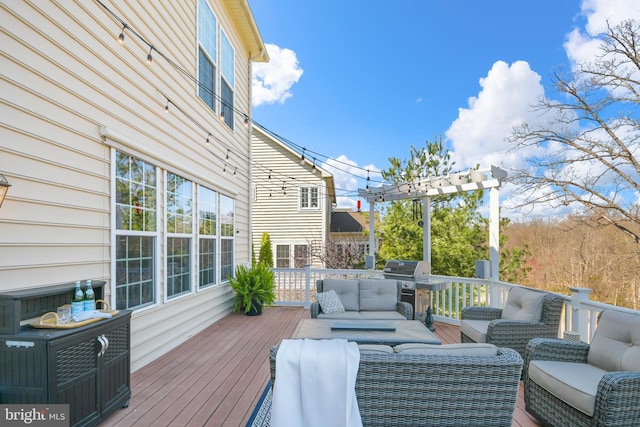 4108 Brushfield Dr, Frederick, MD 21704 - wooden deck with outdoor lounge area and a grill