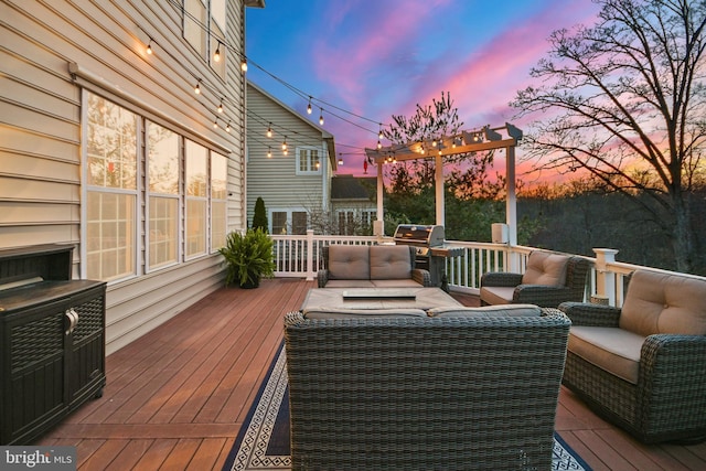 4108 Brushfield Dr, Frederick, MD 21704 - deck at dusk with an outdoor living space