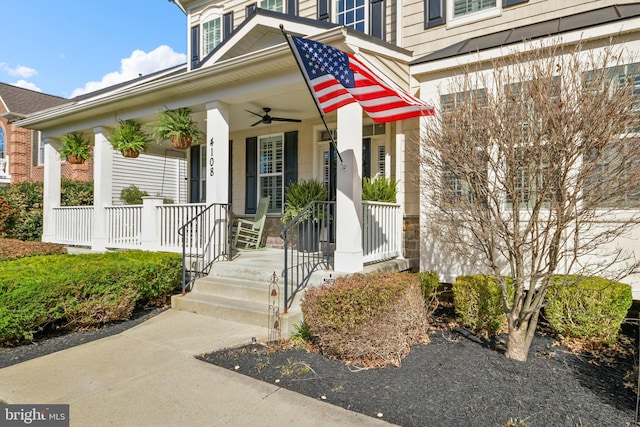 4108 Brushfield Dr, Frederick, MD 21704 - view of exterior entry featuring covered porch and ceiling fan