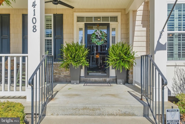 4108 Brushfield Dr, Frederick, MD 21704 - doorway to property featuring covered porch and a ceiling fan
