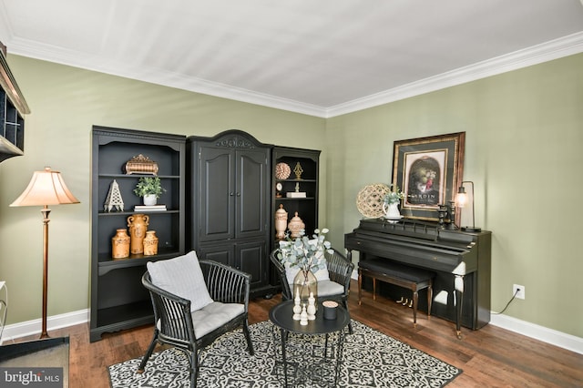 4108 Brushfield Dr, Frederick, MD 21704 - sitting room featuring dark wood-type flooring, ornamental molding, and baseboards