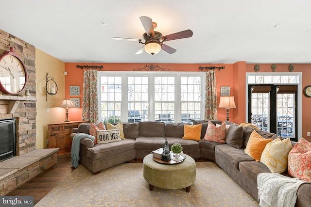 4108 Brushfield Dr, Frederick, MD 21704 - living room featuring plenty of natural light, ceiling fan, and wood finished floors