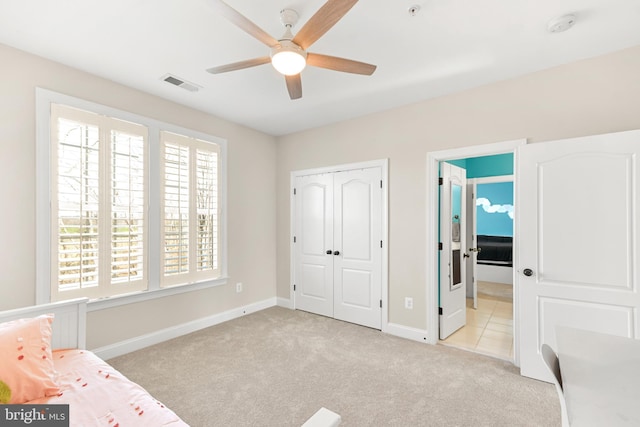4108 Brushfield Dr, Frederick, MD 21704 - unfurnished bedroom with light carpet, baseboards, a closet, and ceiling fan