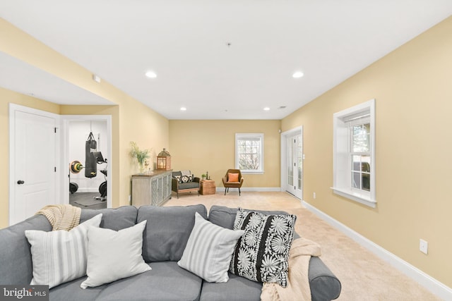 4108 Brushfield Dr, Frederick, MD 21704 - living area featuring light colored carpet, recessed lighting, and baseboards