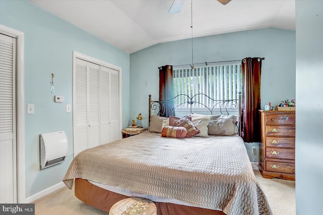 5538 Turkey Rd, Fort Loudon, PA 17224 - bedroom with vaulted ceiling, light carpet, heating unit, baseboards, and a ceiling fan