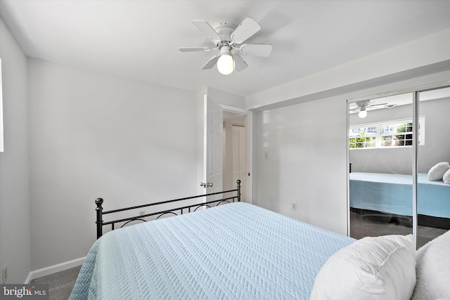 146 Connery Ter SW, Leesburg, VA 20175 - bedroom with carpet floors, a closet, baseboards, and a ceiling fan
