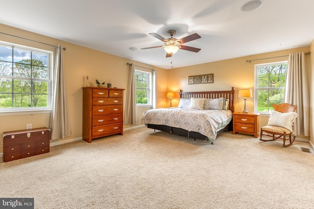 bedroom featuring carpet and ceiling fan
