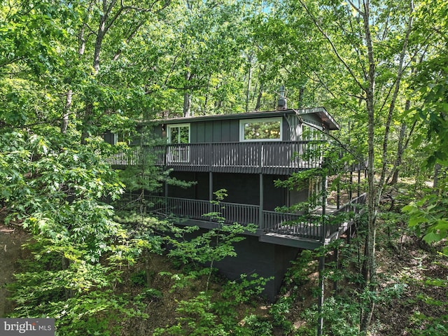 139 Laura Ct, Basye, VA 22810 - back of property featuring a wooden deck and board and batten siding
