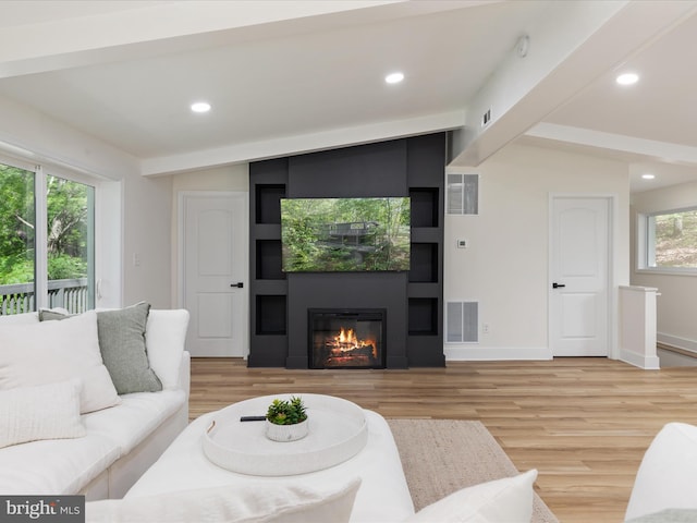 139 Laura Ct, Basye, VA 22810 - living area featuring wood finished floors, a large fireplace, recessed lighting, and baseboards