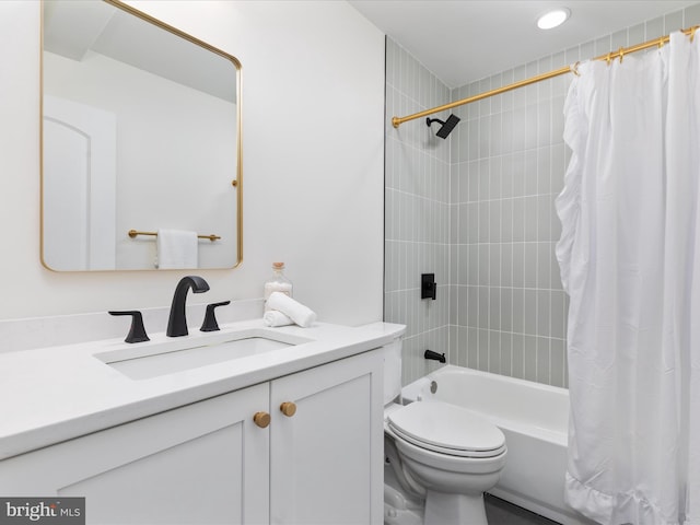 139 Laura Ct, Basye, VA 22810 - full bathroom with vanity, toilet, shower / bath combo, and recessed lighting
