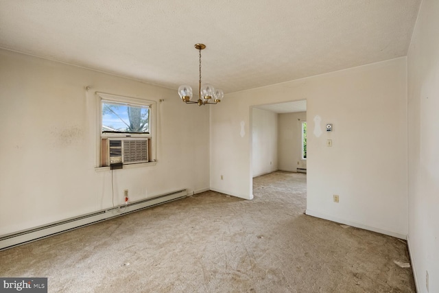 320 Dawn Ave, Woodstock, VA 22664 - spare room with baseboard heating, healthy amount of natural light, a chandelier, and carpet floors