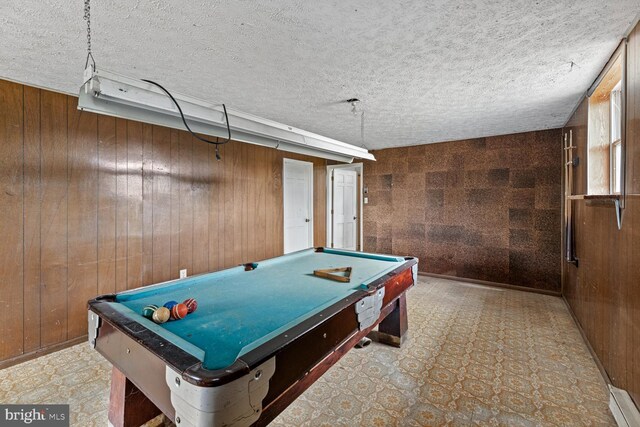 320 Dawn Ave, Woodstock, VA 22664 - recreation room with wood walls, tile patterned floors, pool table, and a textured ceiling