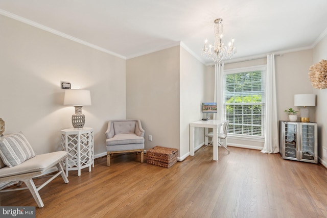 11013 Homeplace Ln, Potomac, MD 20854 - living area featuring wood finished floors, ornamental molding, a chandelier, and baseboards