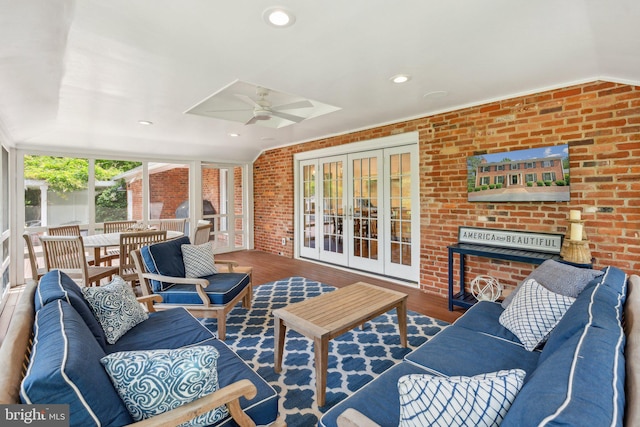 11013 Homeplace Ln, Potomac, MD 20854 - view of patio with french doors, a ceiling fan, an outdoor hangout area, and area for grilling