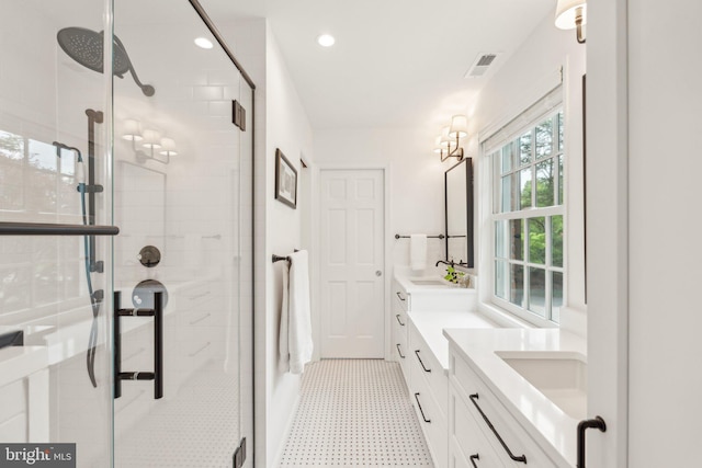 11013 Homeplace Ln, Potomac, MD 20854 - full bathroom featuring vanity, a stall shower, and recessed lighting