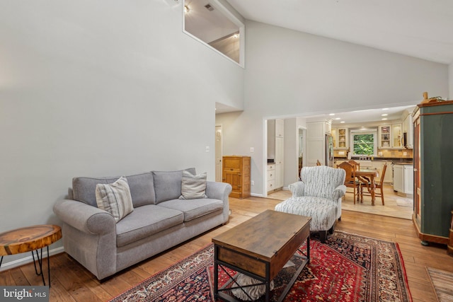 6813 Jeremiah Ct, Fairfax Station, VA 22039 - living area with light wood-type flooring and high vaulted ceiling