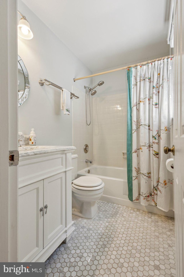 6813 Jeremiah Ct, Fairfax Station, VA 22039 - full bathroom with shower / bathtub combination with curtain, vanity, toilet, and tile patterned floors