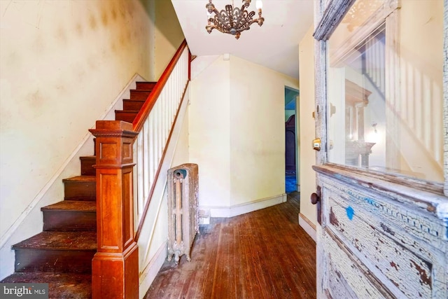 3101 Perry St, Mount Rainier, MD 20712 - stairs featuring hardwood / wood-style flooring, a chandelier, and baseboards