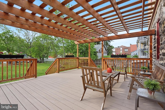 deck featuring a pergola