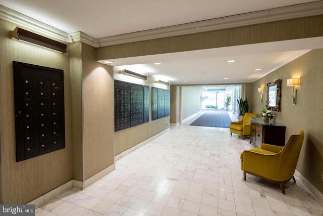 4201 Cathedral Ave NW Unit 415E, Washington, DC 20016 - common area featuring crown molding, wallpapered walls, and recessed lighting