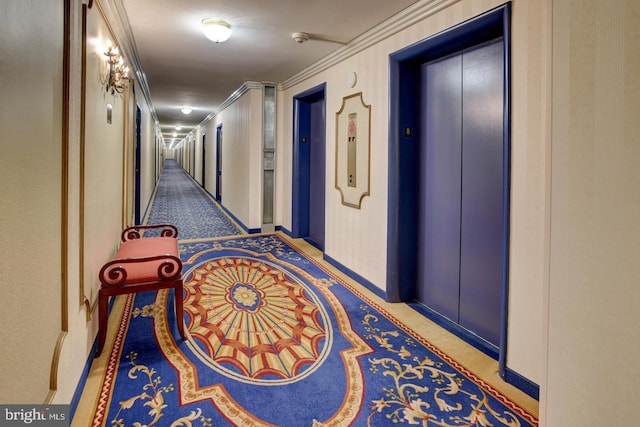 4201 Cathedral Ave NW Unit 415E, Washington, DC 20016 - hallway featuring elevator, ornamental molding, and baseboards