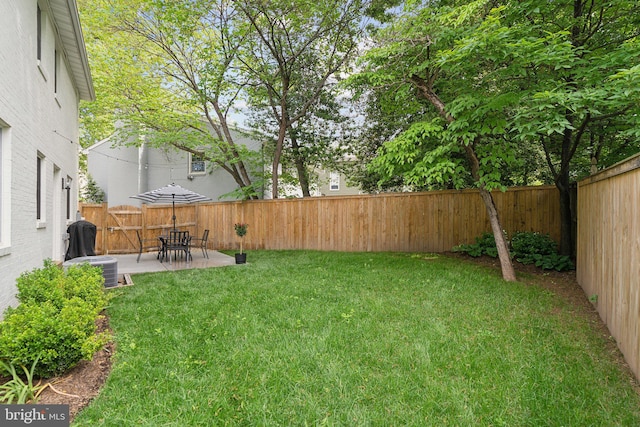 view of yard with a patio and central air condition unit