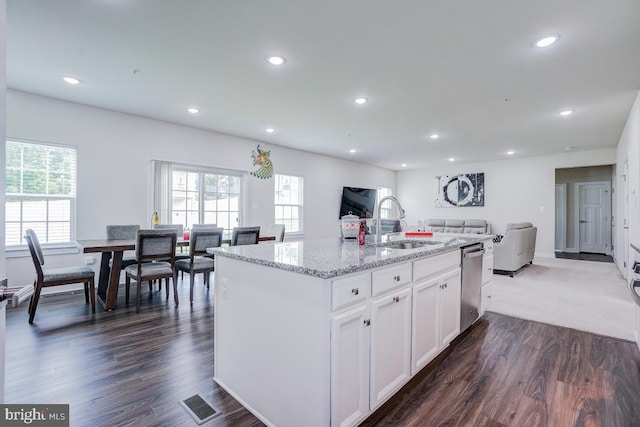 4801 Railway Cir, Monrovia, MD 21770 - kitchen featuring open floor plan, a sink, light stone counters, plenty of natural light, and recessed lighting
