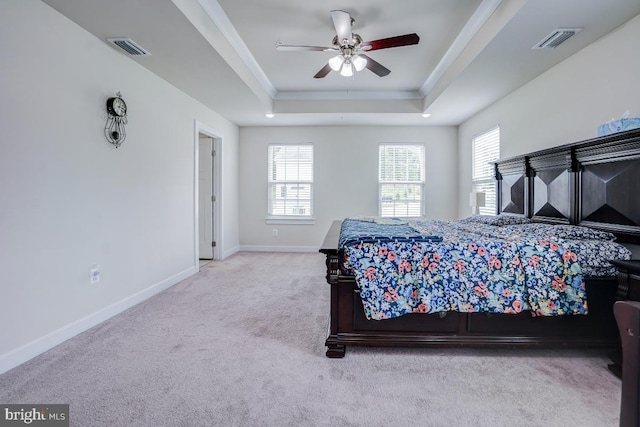 4801 Railway Cir, Monrovia, MD 21770 - bedroom featuring a raised ceiling, carpet flooring, baseboards, ornamental molding, and a ceiling fan