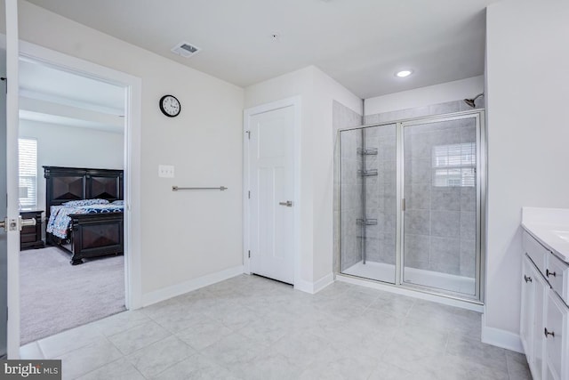 4801 Railway Cir, Monrovia, MD 21770 - bathroom featuring ensuite bath, a stall shower, vanity, baseboards, and recessed lighting