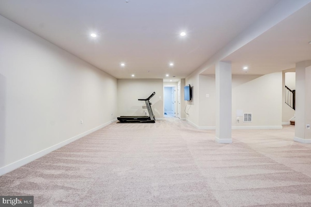 4801 Railway Cir, Monrovia, MD 21770 - exercise room with light carpet, recessed lighting, and baseboards