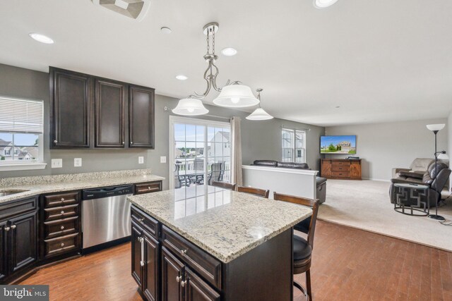 199 Colbert St, Taneytown, MD 21787 - kitchen with dishwasher, a kitchen breakfast bar, open floor plan, decorative light fixtures, and recessed lighting