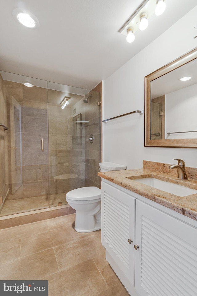 3800 Fairfax Dr Unit 1011, Arlington, VA 22203 - full bathroom featuring a stall shower, toilet, vanity, and tile patterned floors