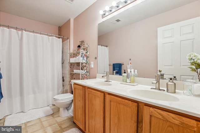 7229 Antares Dr, Gaithersburg, MD 20879 - bathroom featuring double vanity, toilet, and shower / tub combo with curtain