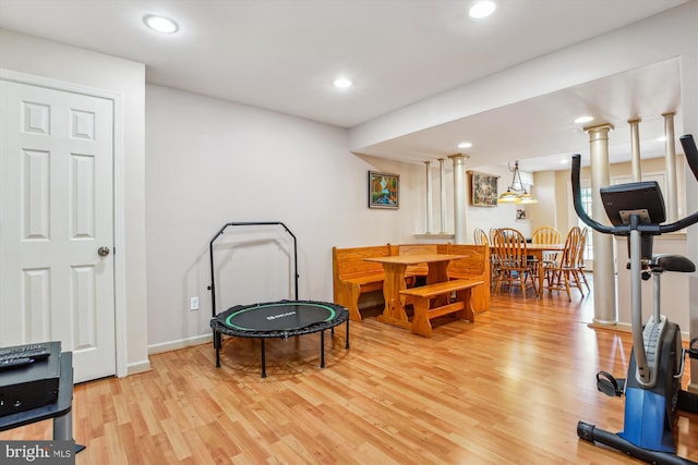 7229 Antares Dr, Gaithersburg, MD 20879 - recreation room with light wood finished floors, recessed lighting, and baseboards