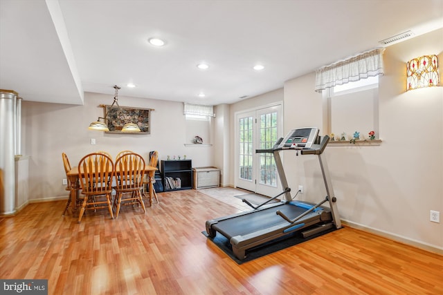 7229 Antares Dr, Gaithersburg, MD 20879 - exercise room with wood finished floors, baseboards, and recessed lighting