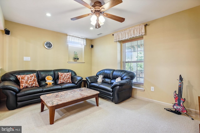 7229 Antares Dr, Gaithersburg, MD 20879 - carpeted living area featuring baseboards, a ceiling fan, and recessed lighting